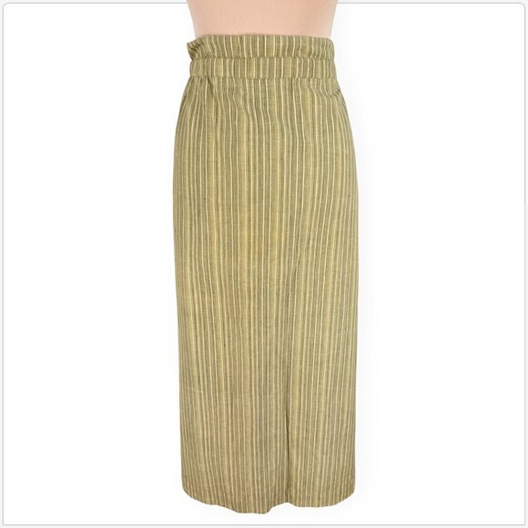 J. Peterman Vintage Gold Cream Stripe That's A Wrap Skirt Summer Midi NWT NEW L - Picture 2 of 3